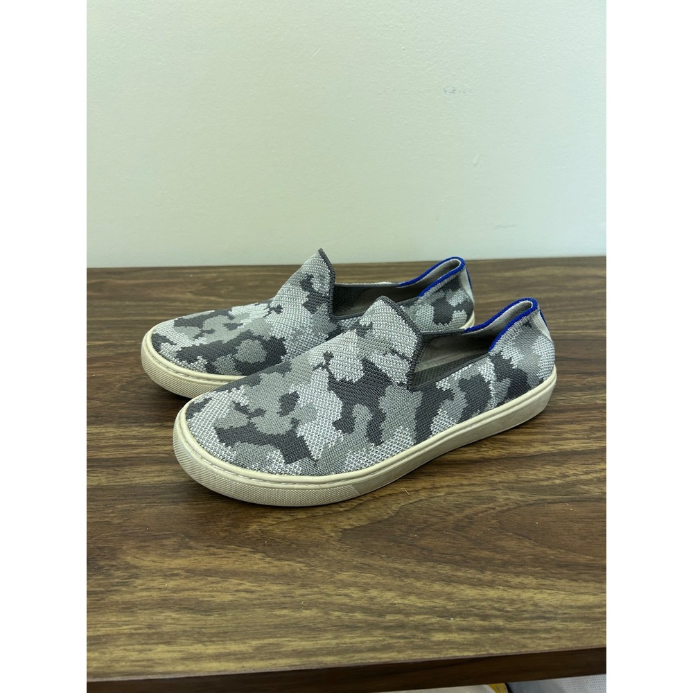 Rothys The Sneaker Womens 4 Grey Camo Knit Slip On Shoes Washable Sustainable